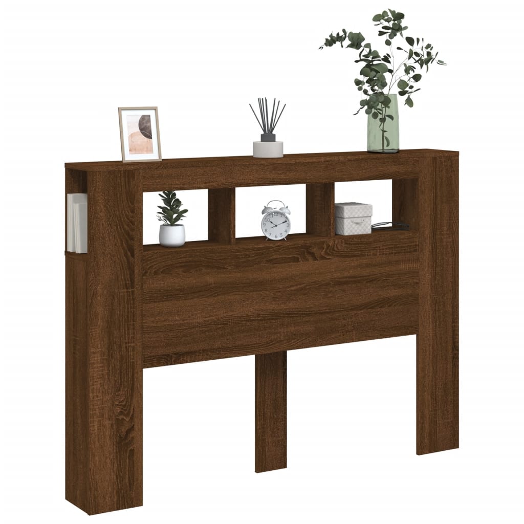 LED Headboard Brown Oak 140x18.5x103.5 cm Engineered Wood