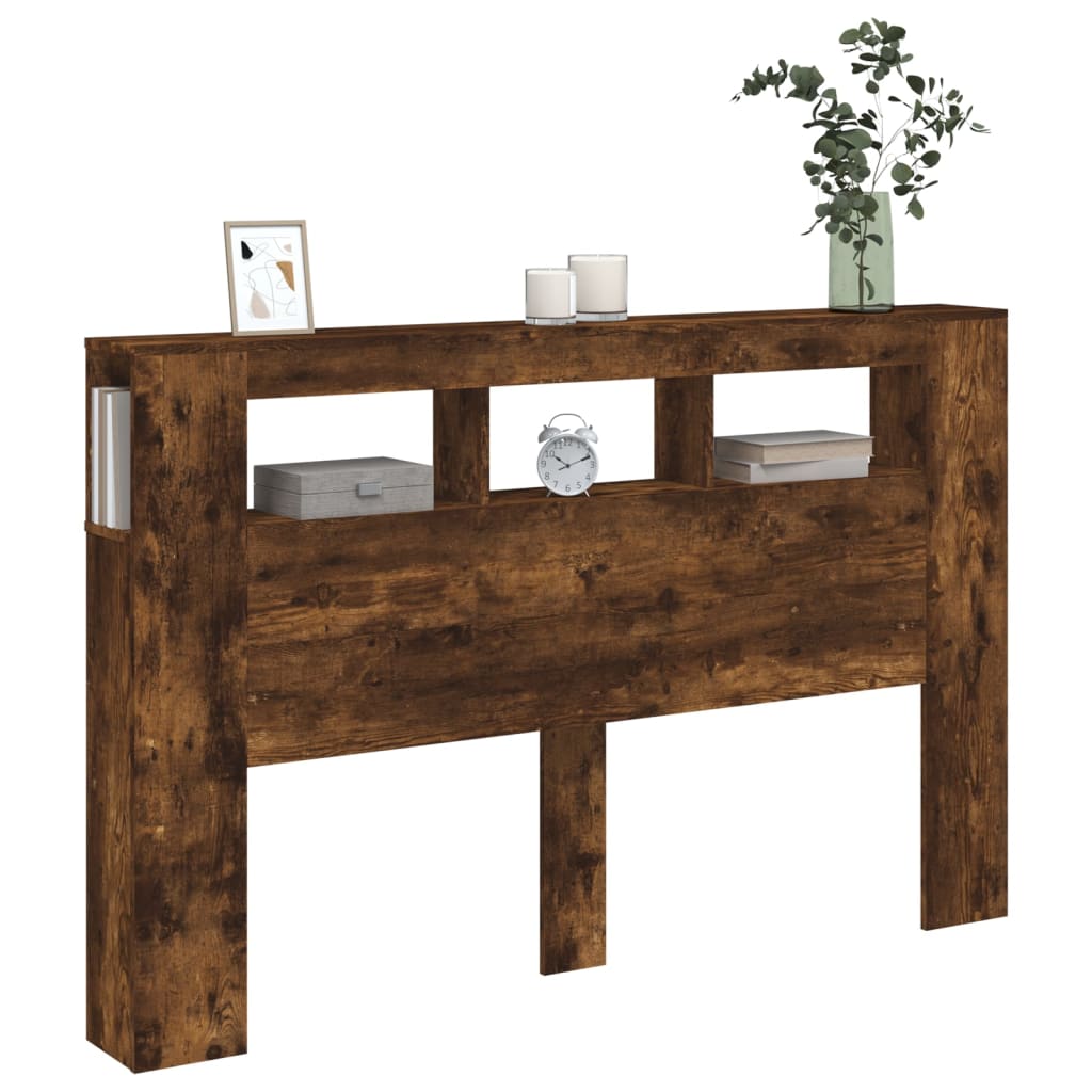 LED Headboard Smoked Oak 160x18.5x103.5 cm Engineered Wood