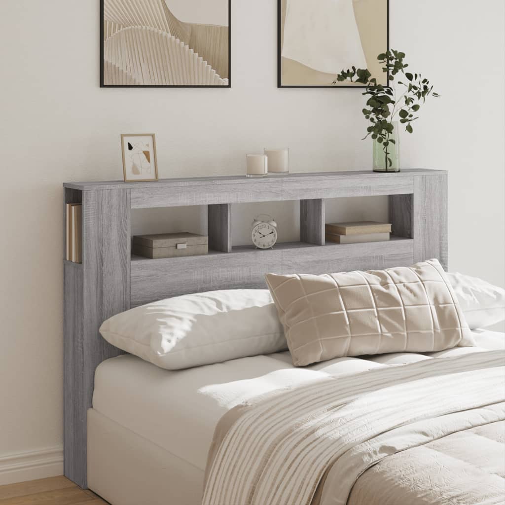 LED Headboard Grey Sonoma 160x18.5x103.5 cm Engineered Wood