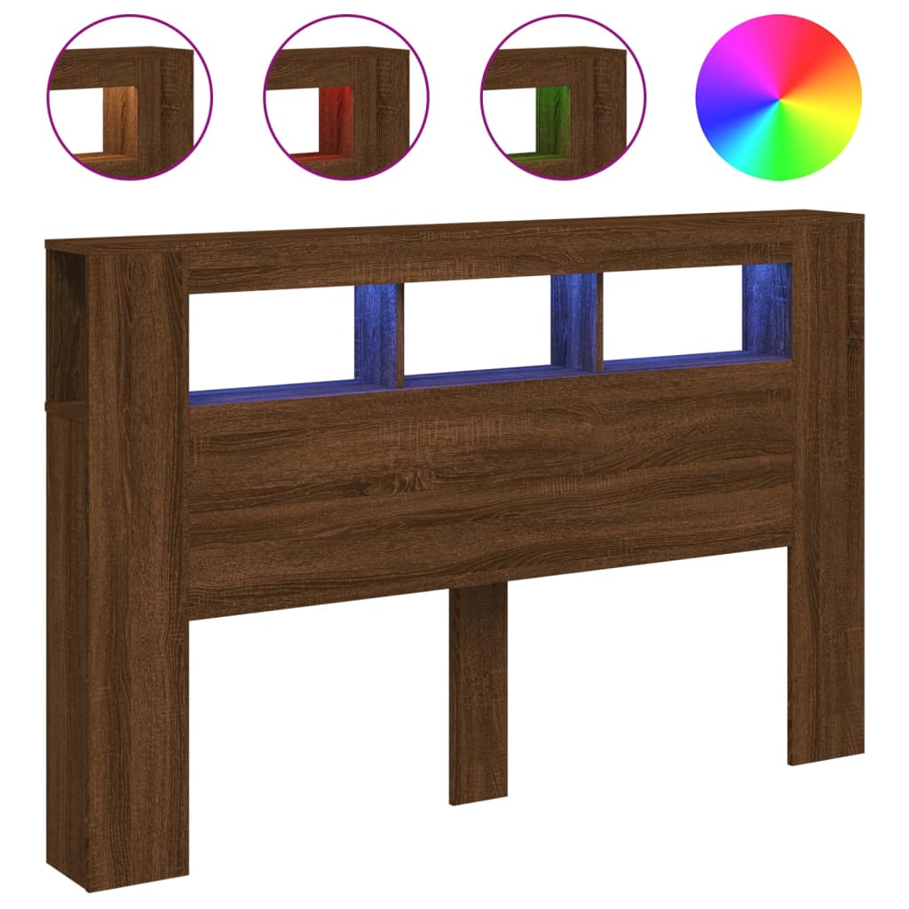 LED Headboard Brown Oak 160x18.5x103.5 cm Engineered Wood
