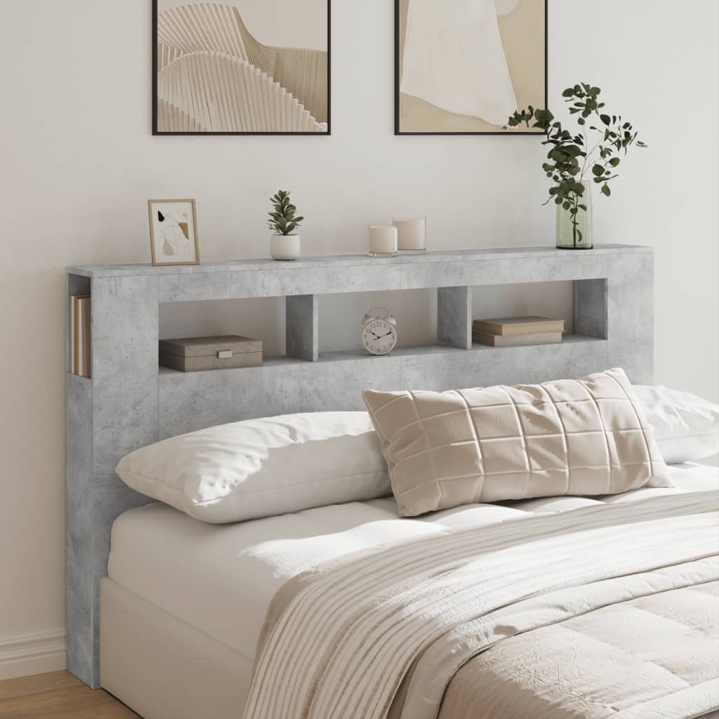 LED Headboard Concrete Grey 180x18.5x103.5 cm Engineered Wood