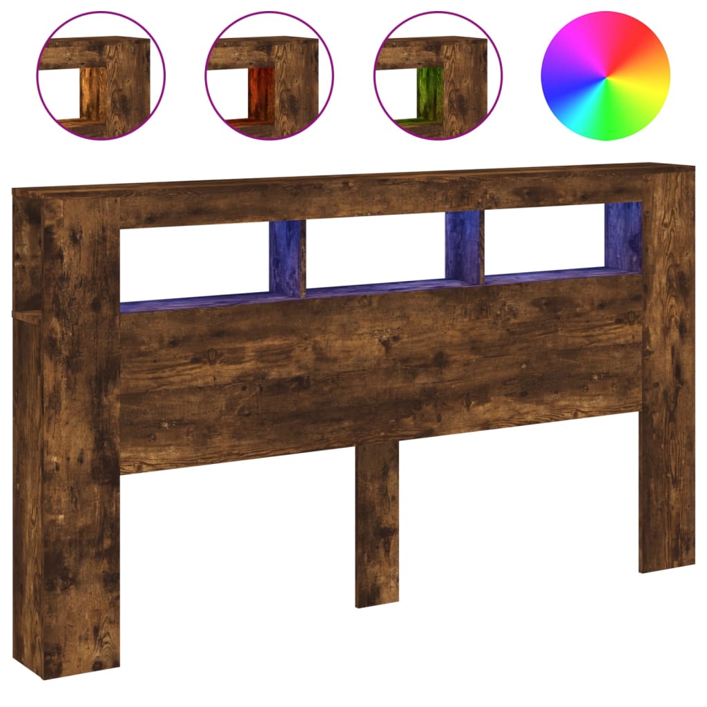 LED Headboard Smoked Oak 180x18.5x103.5 cm Engineered Wood