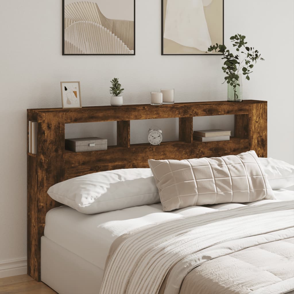 LED Headboard Smoked Oak 180x18.5x103.5 cm Engineered Wood