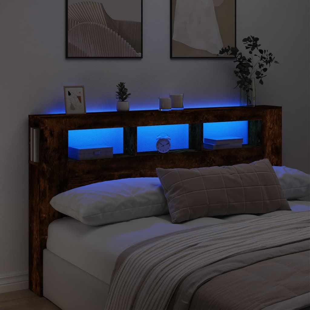 LED Headboard Smoked Oak 180x18.5x103.5 cm Engineered Wood