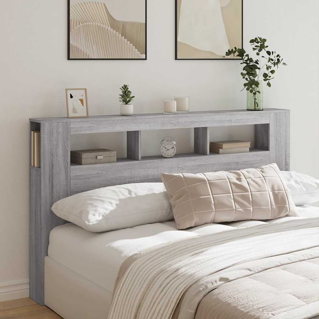 LED Headboard Grey Sonoma 180x18.5x103.5 cm Engineered Wood