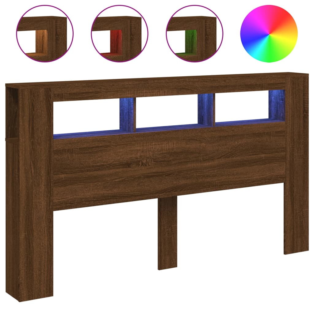LED Headboard Brown Oak 180x18.5x103.5 cm Engineered Wood