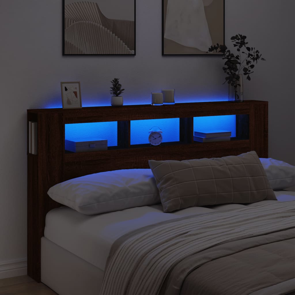 LED Headboard Brown Oak 180x18.5x103.5 cm Engineered Wood