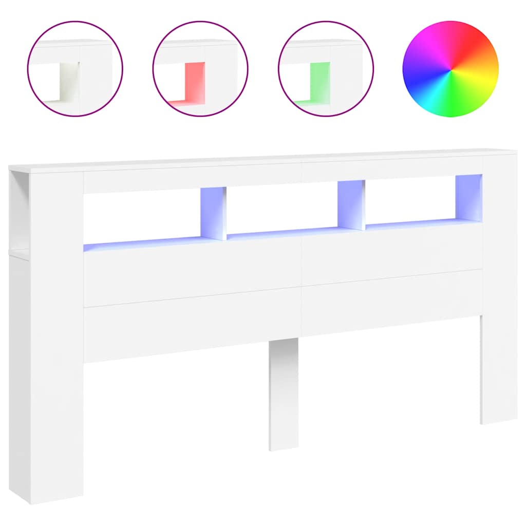 LED Headboard White 200 cm Engineered Wood