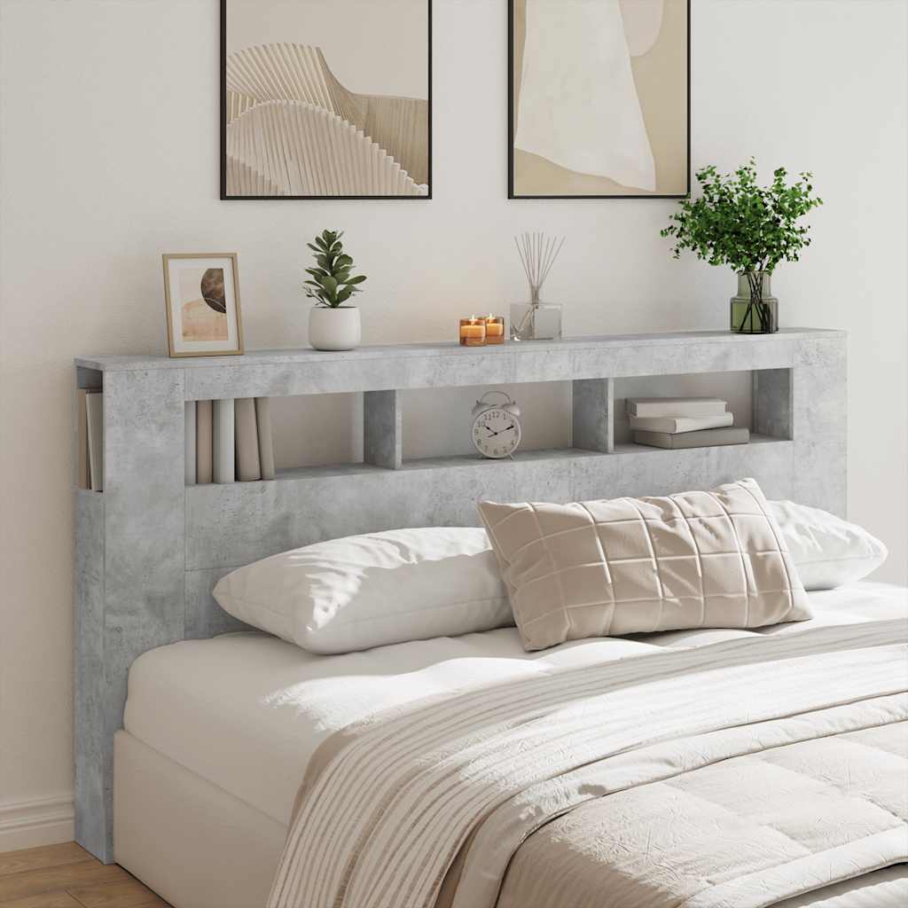 LED Headboard Concrete Grey 200 cm Engineered Wood