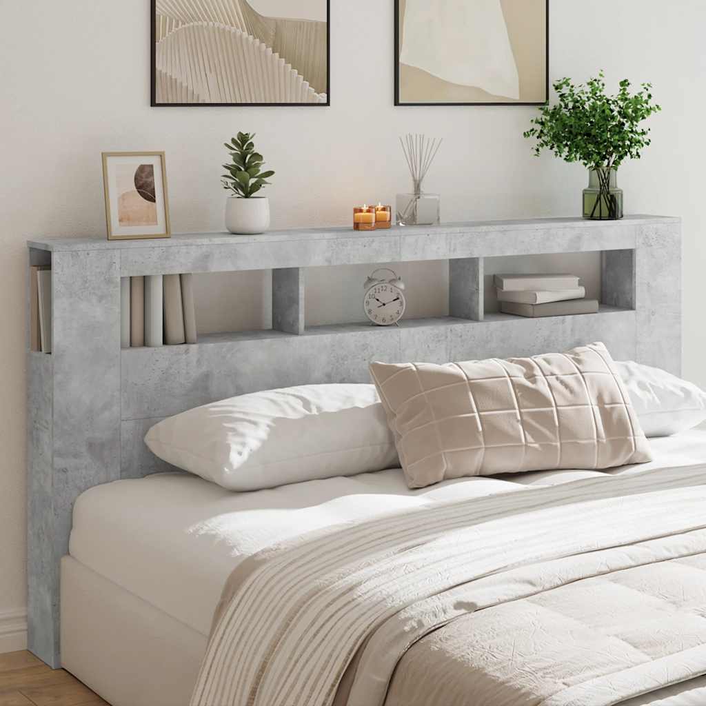 LED Headboard Concrete Grey 200 cm Engineered Wood
