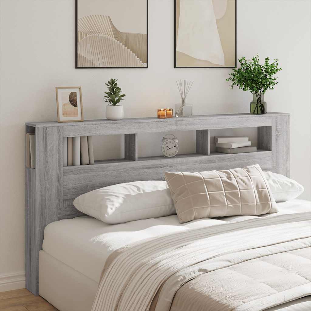 LED Headboard Grey Sonoma 200 cm Engineered Wood