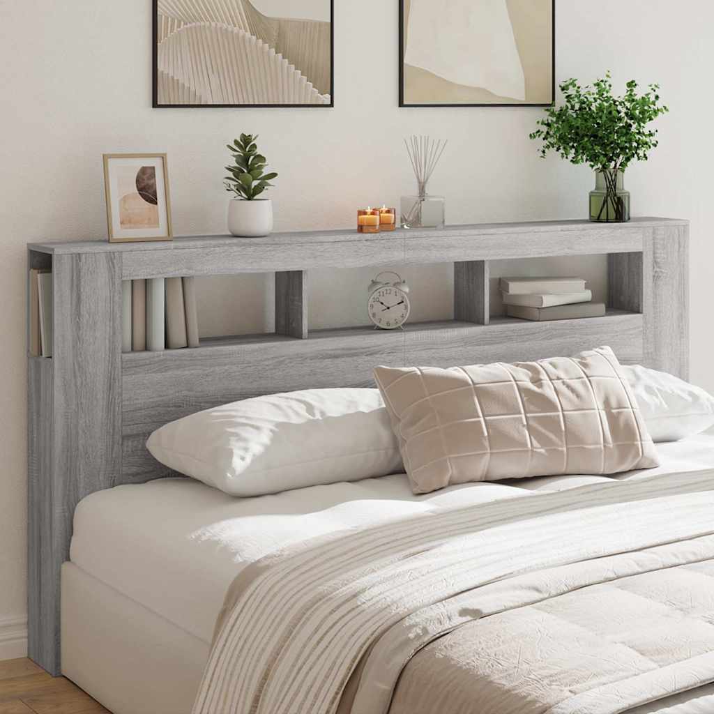 LED Headboard Grey Sonoma 200 cm Engineered Wood