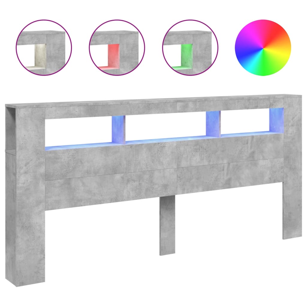 LED Headboard Concrete Grey 220x18.5x103.5 cm Engineered Wood