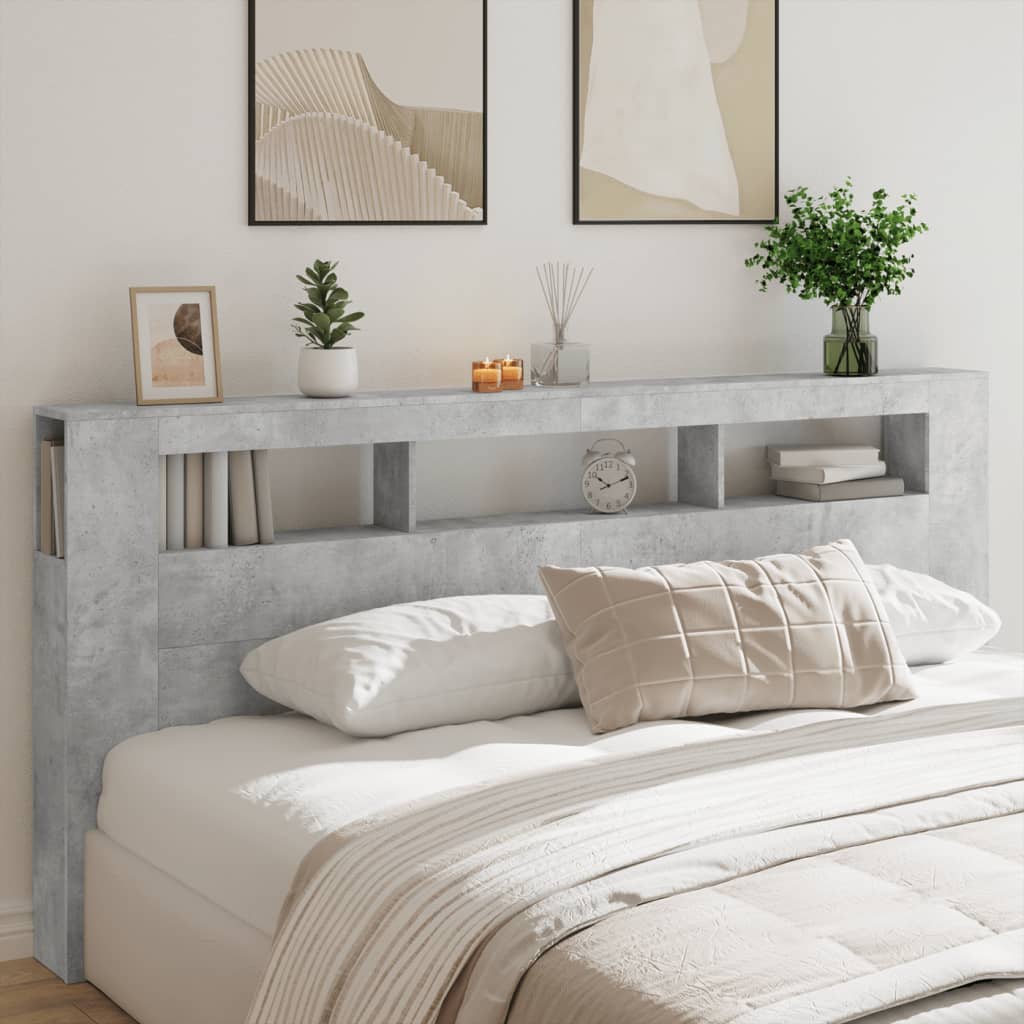 LED Headboard Concrete Grey 220x18.5x103.5 cm Engineered Wood