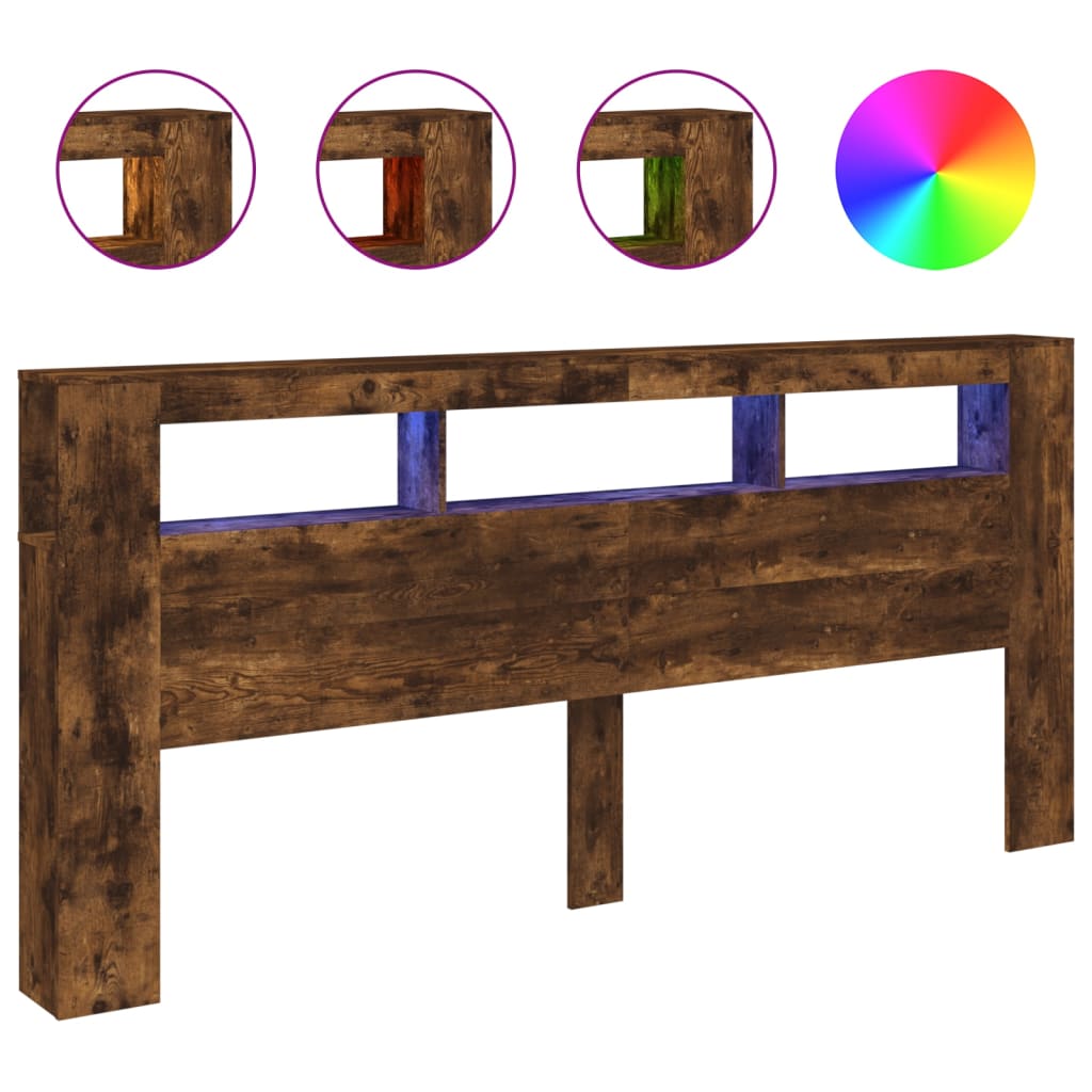 LED Headboard Smoked Oak 220x18.5x103.5 cm Engineered Wood