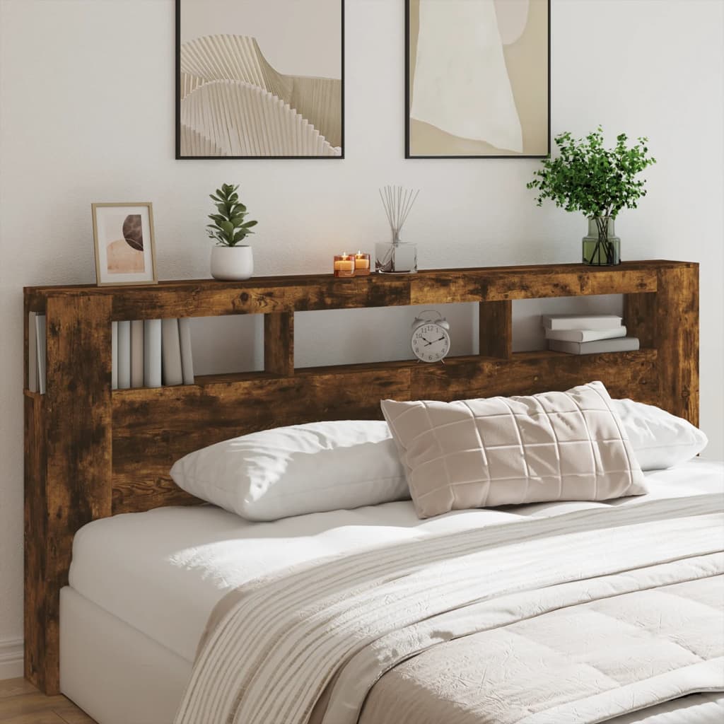 LED Headboard Smoked Oak 220x18.5x103.5 cm Engineered Wood