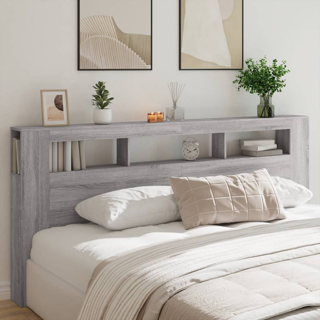 LED Headboard Grey Sonoma 220x18.5x103.5 cm Engineered Wood