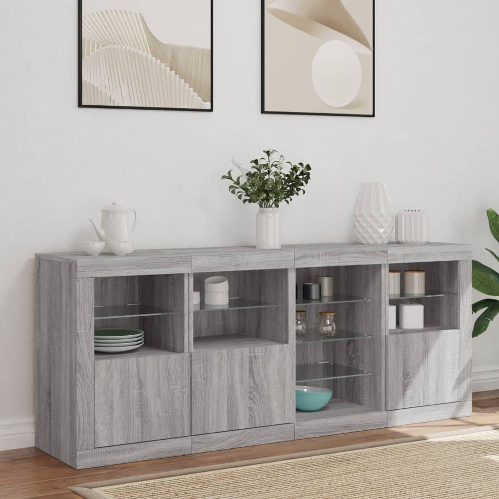 Sideboard with LED Lights Grey Sonoma 164x37x67 cm