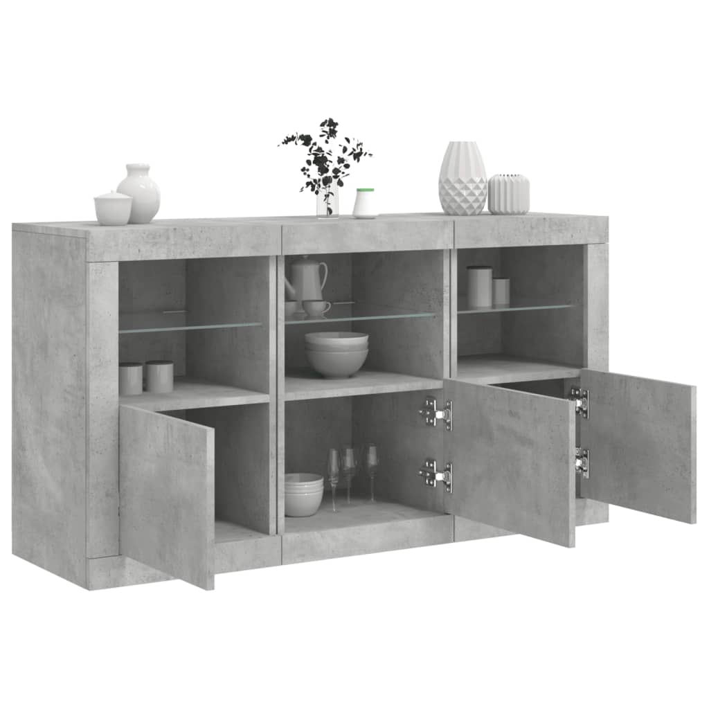 Sideboard with LED Lights Concrete Grey 123x37x67 cm