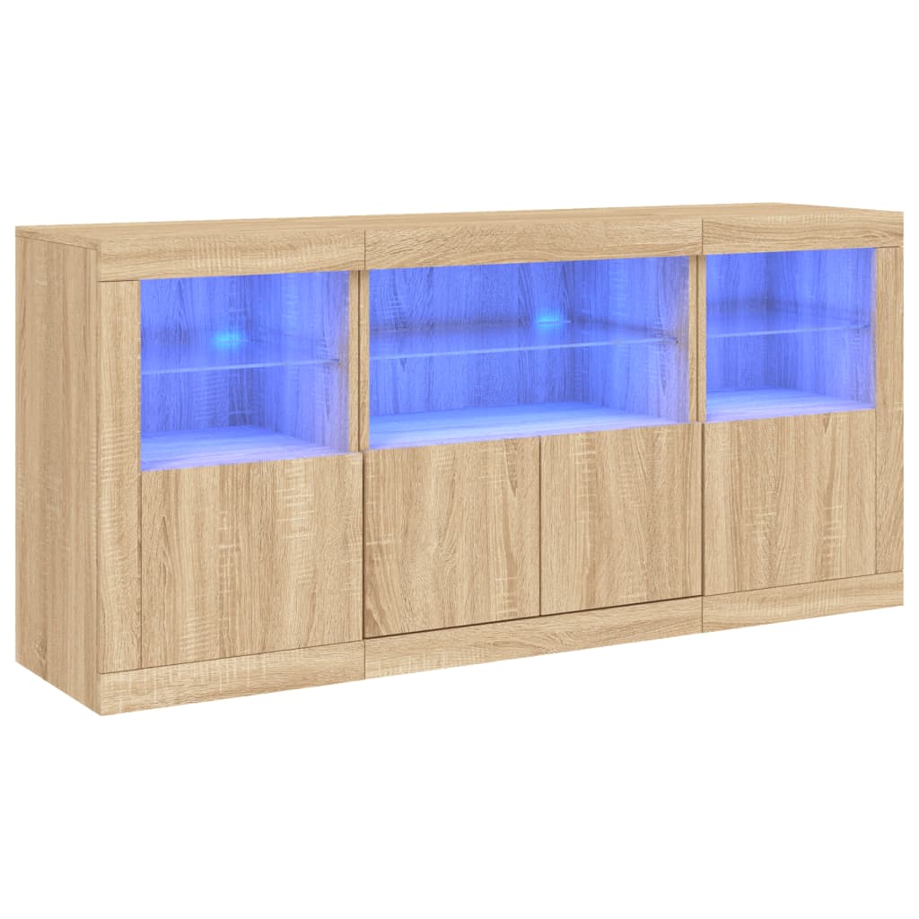 Sideboard with LED Lights Sonoma Oak 142.5x37x67 cm