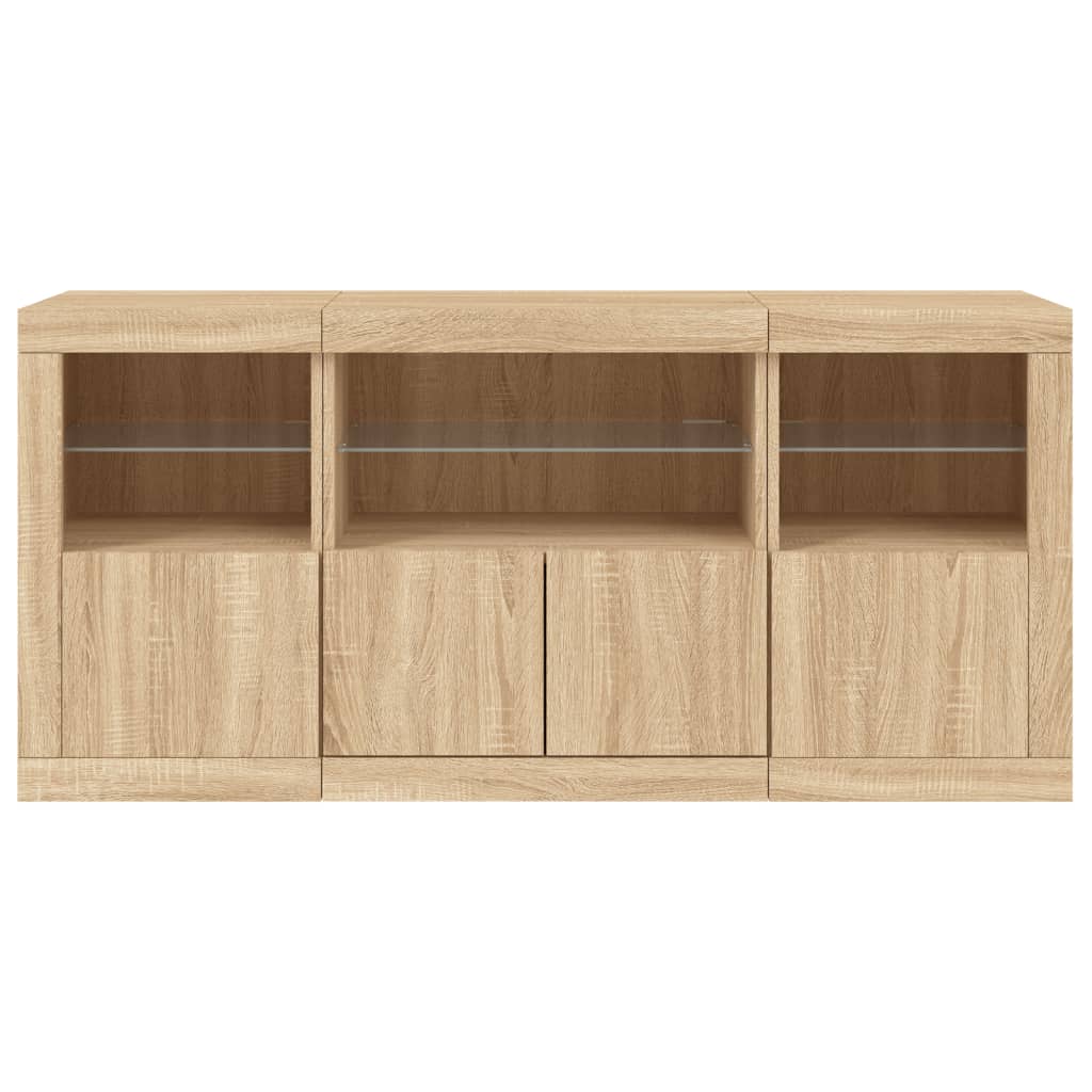 Sideboard with LED Lights Sonoma Oak 142.5x37x67 cm