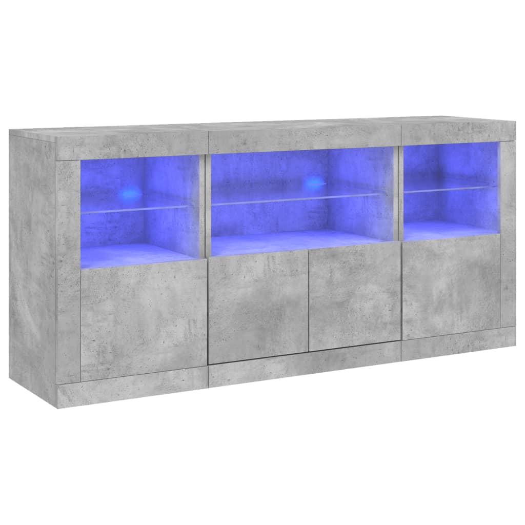Sideboard with LED Lights Concrete Grey 142.5x37x67 cm