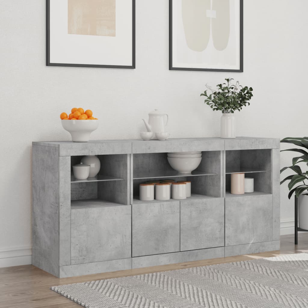 Sideboard with LED Lights Concrete Grey 142.5x37x67 cm
