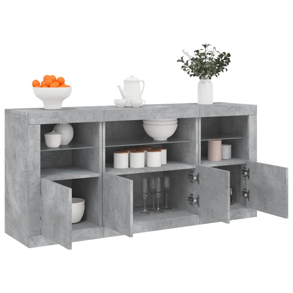 Sideboard with LED Lights Concrete Grey 142.5x37x67 cm
