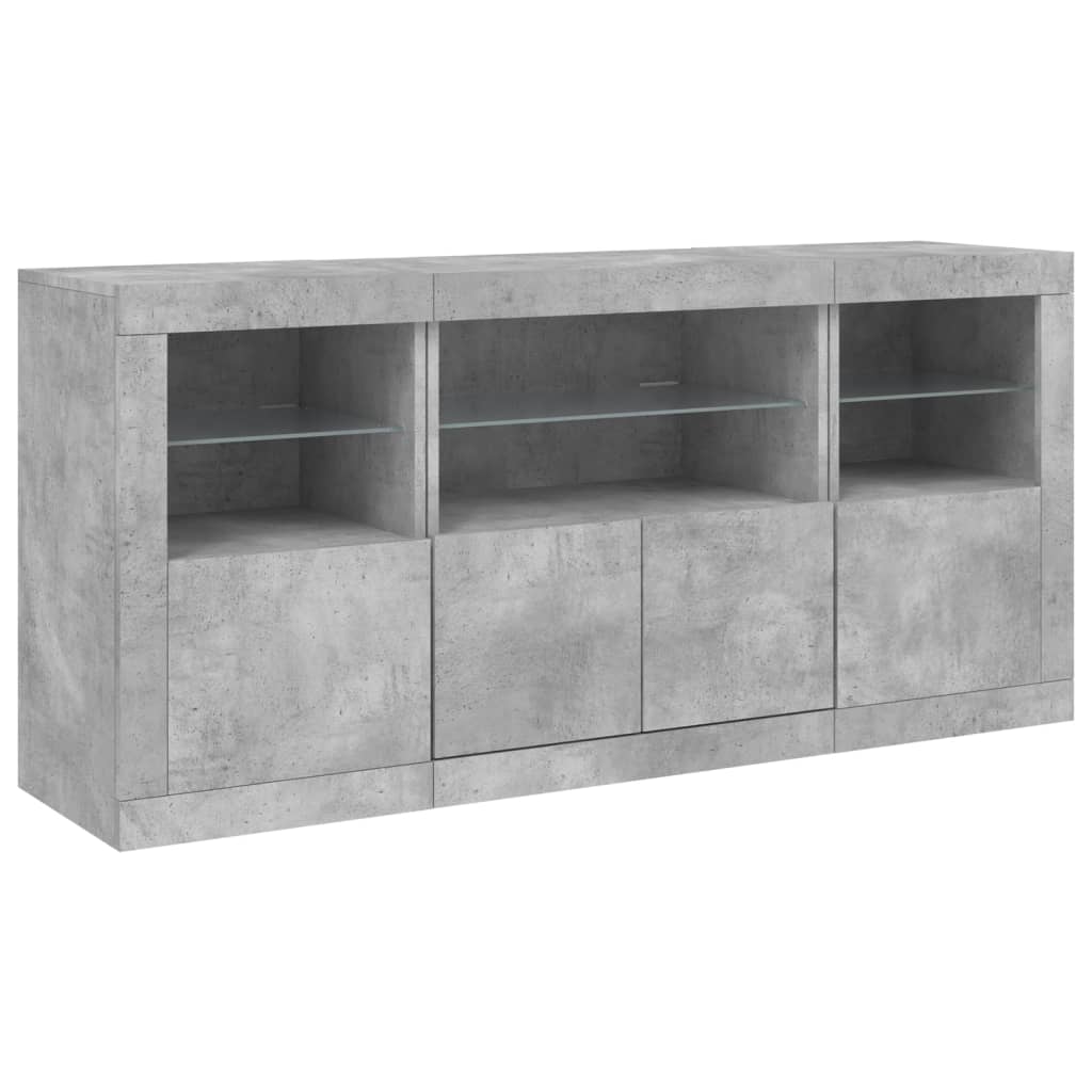 Sideboard with LED Lights Concrete Grey 142.5x37x67 cm