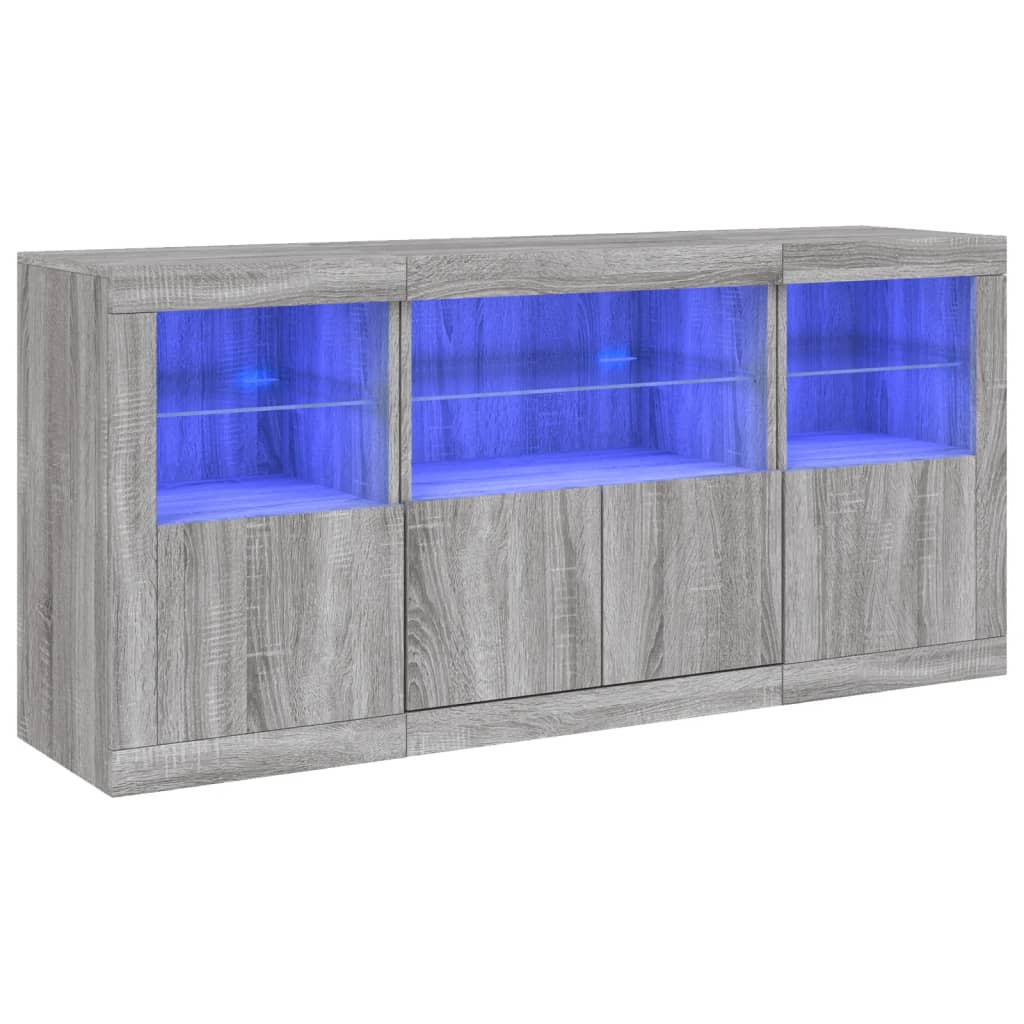 Sideboard with LED Lights Grey Sonoma 142.5x37x67 cm
