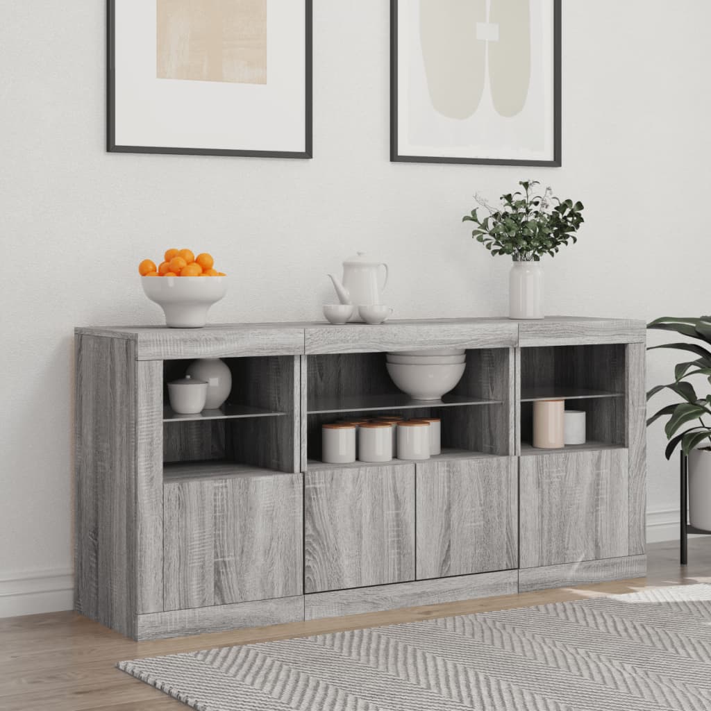 Sideboard with LED Lights Grey Sonoma 142.5x37x67 cm