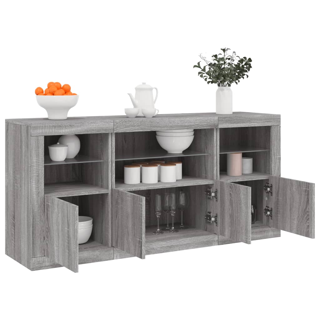 Sideboard with LED Lights Grey Sonoma 142.5x37x67 cm