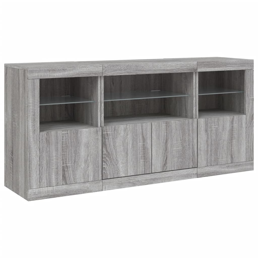Sideboard with LED Lights Grey Sonoma 142.5x37x67 cm