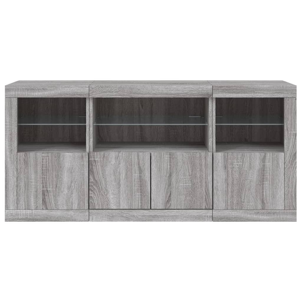 Sideboard with LED Lights Grey Sonoma 142.5x37x67 cm