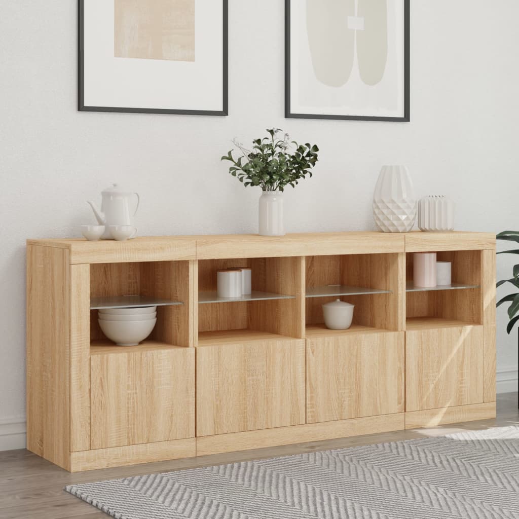 Sideboard with LED Lights Sonoma Oak 163x37x67 cm