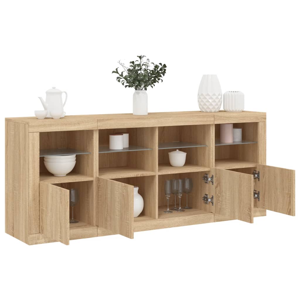 Sideboard with LED Lights Sonoma Oak 163x37x67 cm