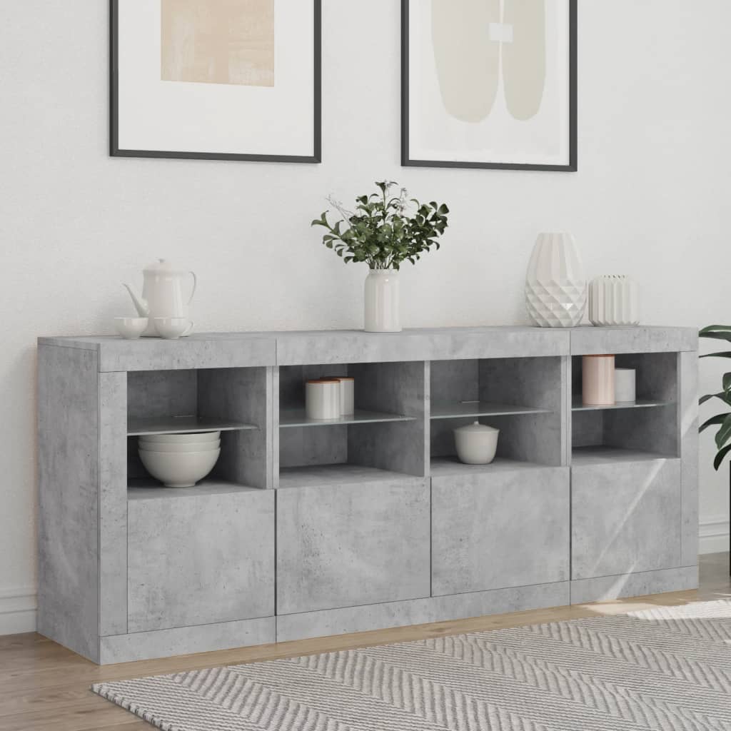 Sideboard with LED Lights Concrete Grey 163x37x67 cm