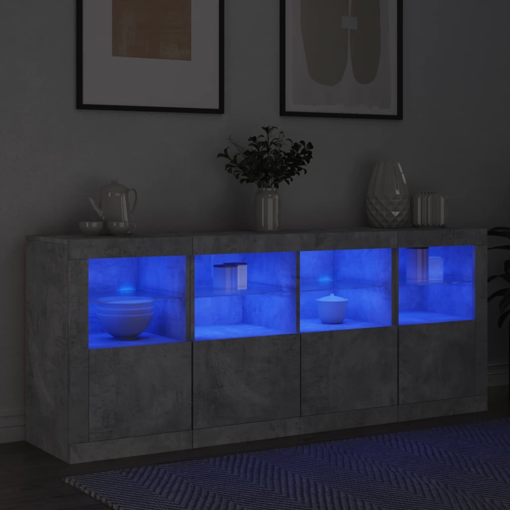 Sideboard with LED Lights Concrete Grey 163x37x67 cm