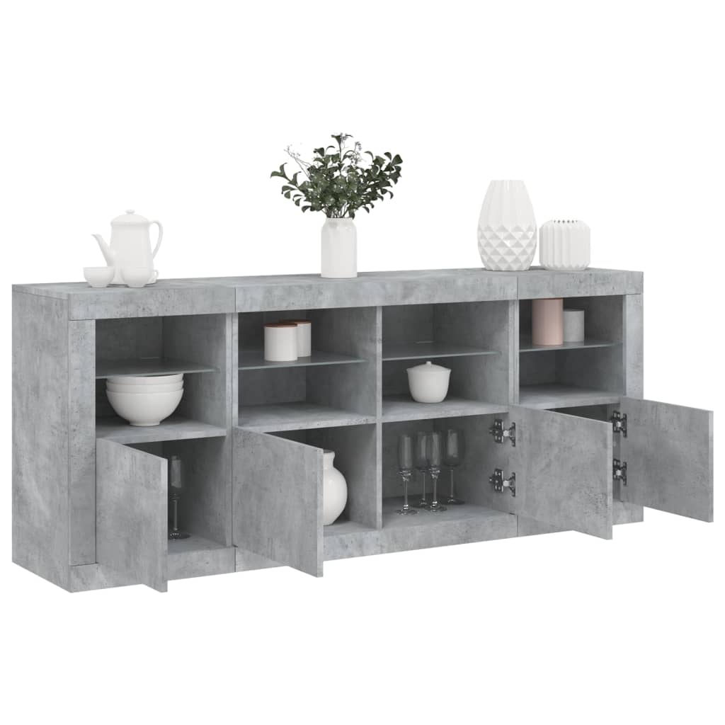 Sideboard with LED Lights Concrete Grey 163x37x67 cm