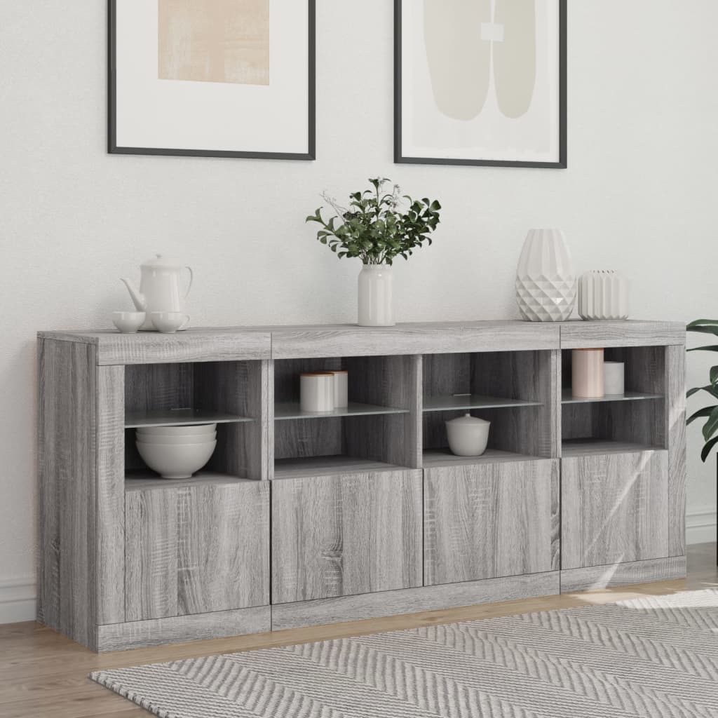 Sideboard with LED Lights Grey Sonoma 163x37x67 cm