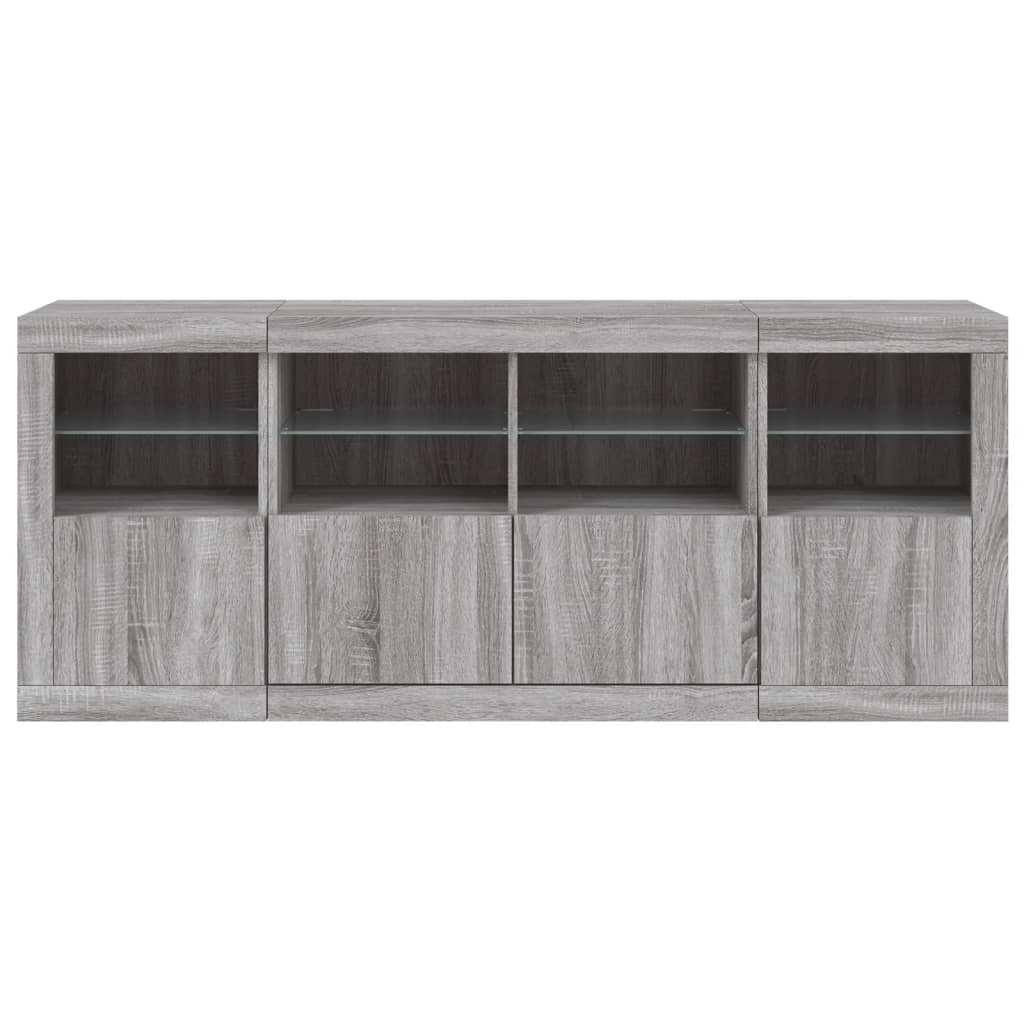 Sideboard with LED Lights Grey Sonoma 163x37x67 cm