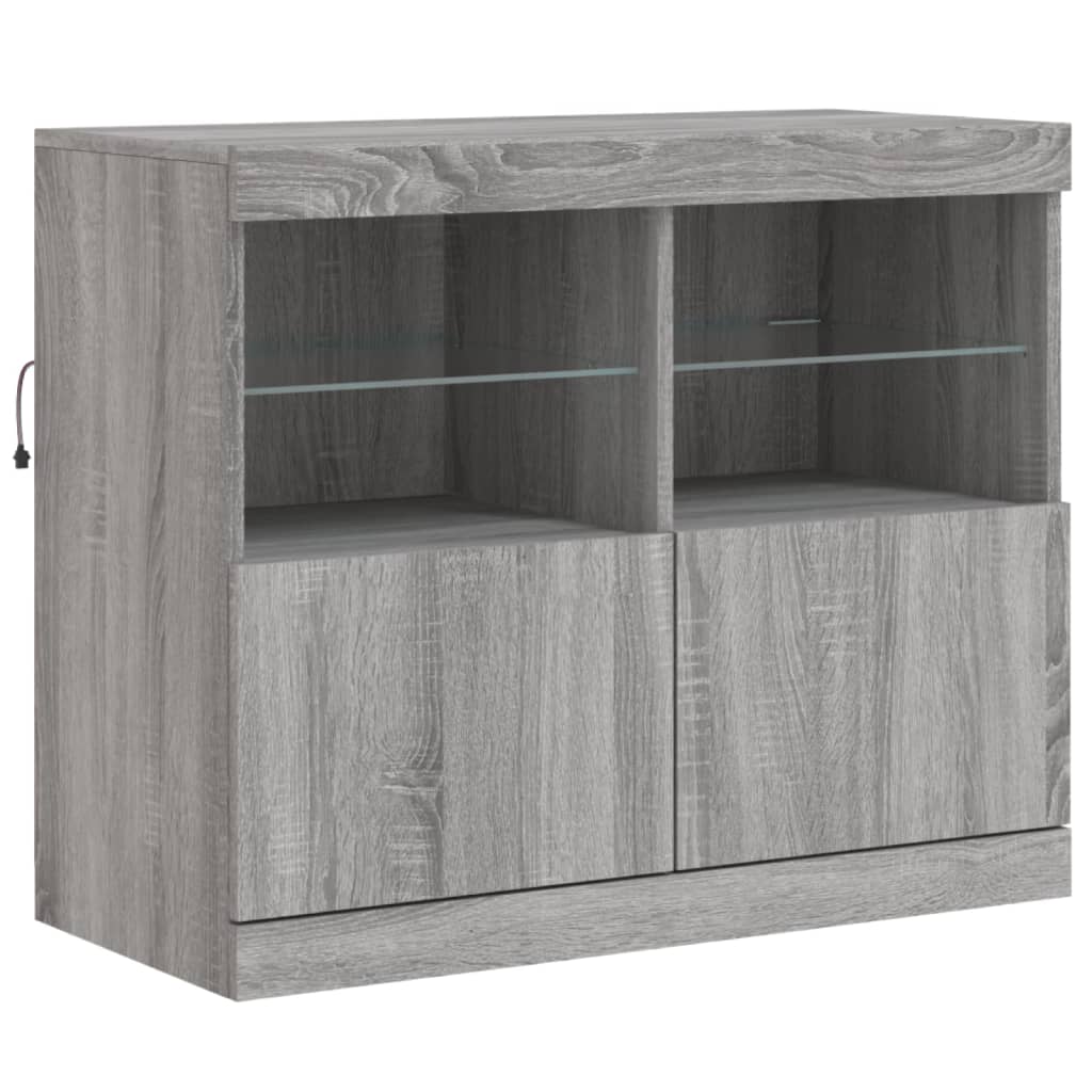 Sideboard with LED Lights Grey Sonoma 163x37x67 cm