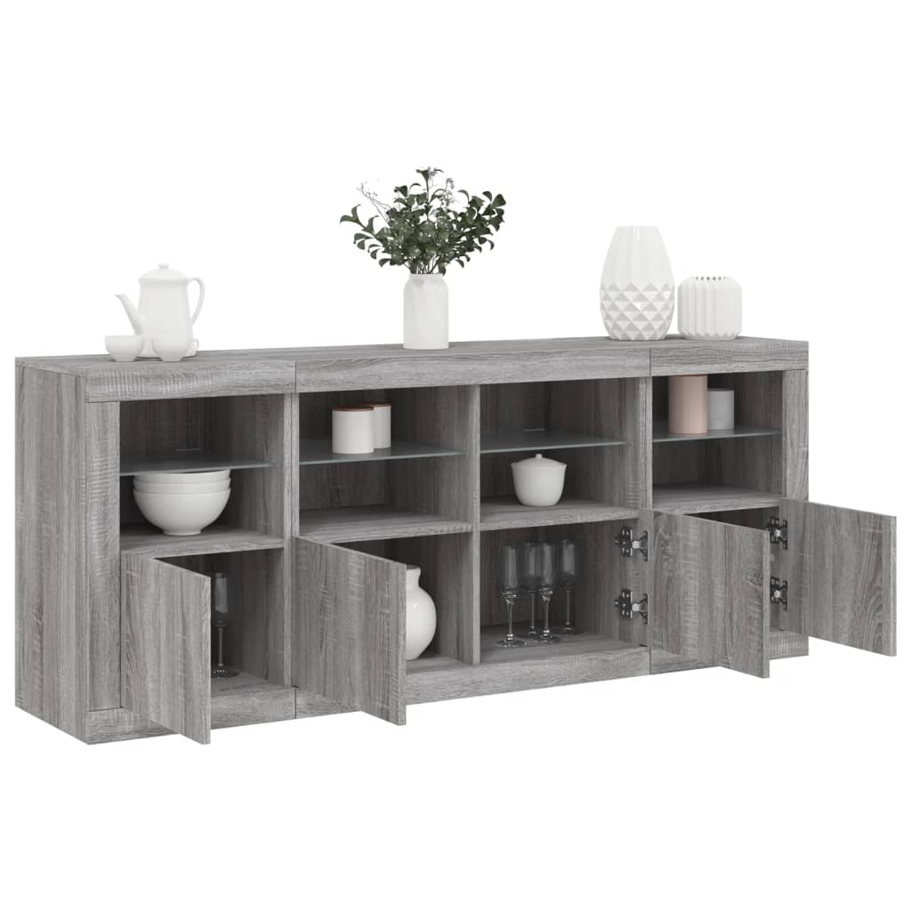 Sideboard with LED Lights Grey Sonoma 163x37x67 cm
