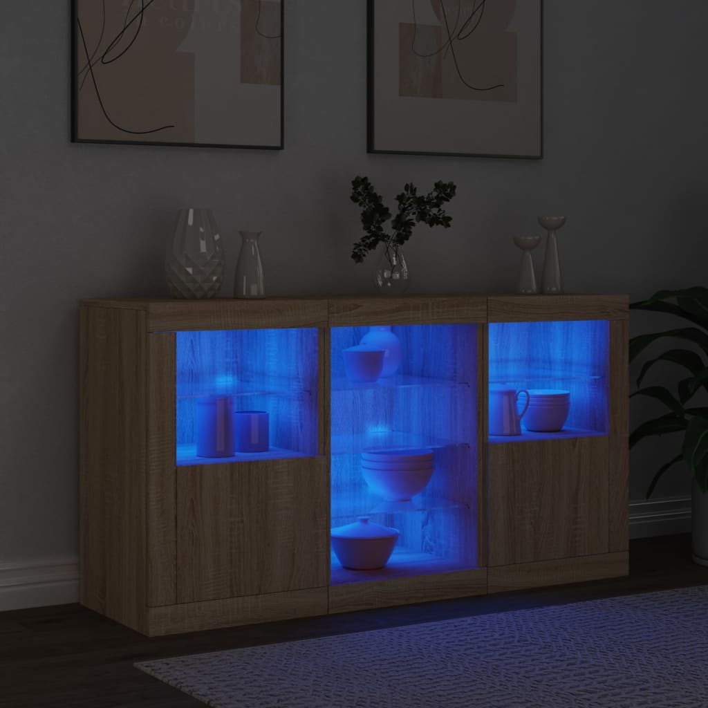 Sideboard with LED Lights Sonoma Oak 123x37x67 cm