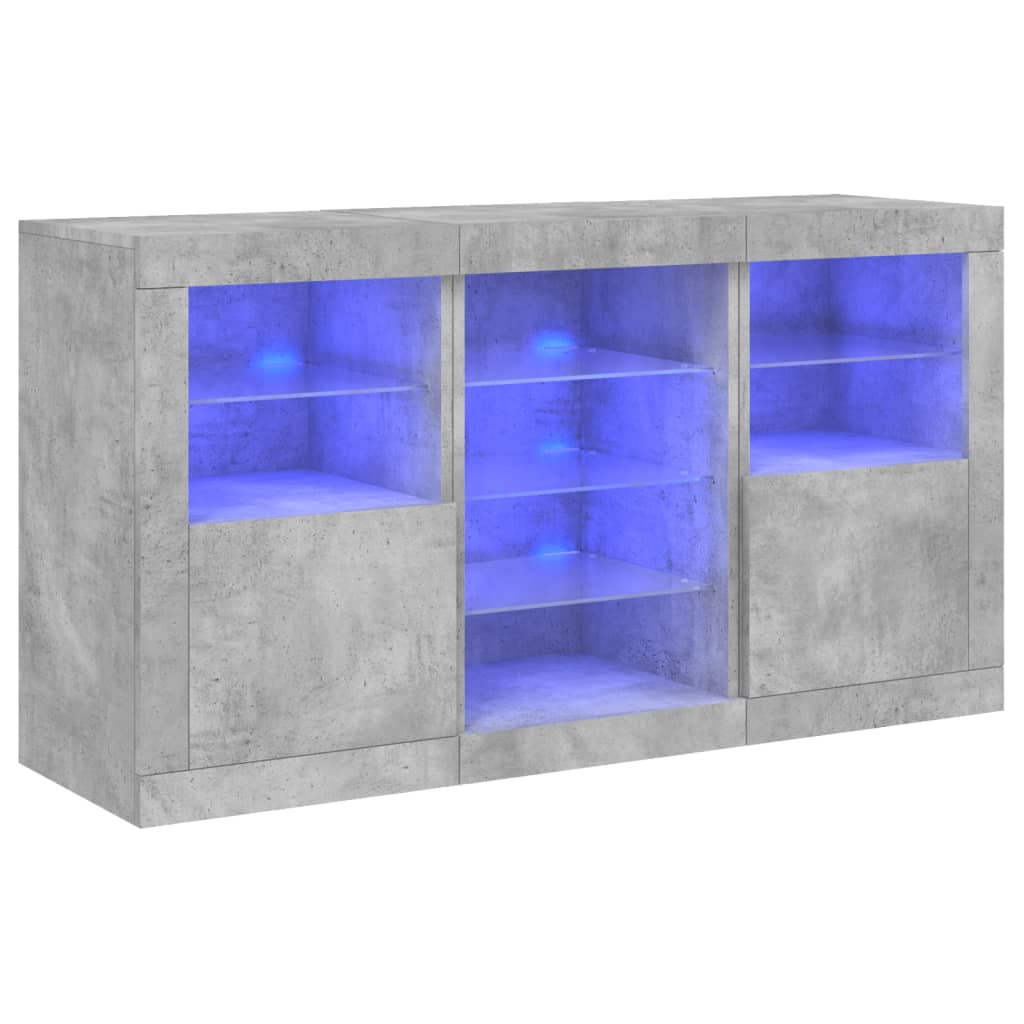 Sideboard with LED Lights Concrete Grey 123x37x67 cm