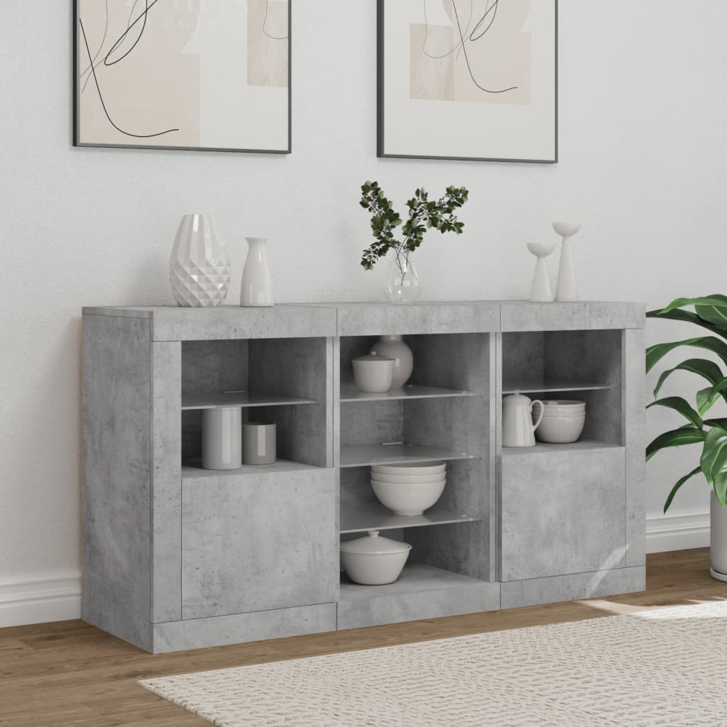 Sideboard with LED Lights Concrete Grey 123x37x67 cm