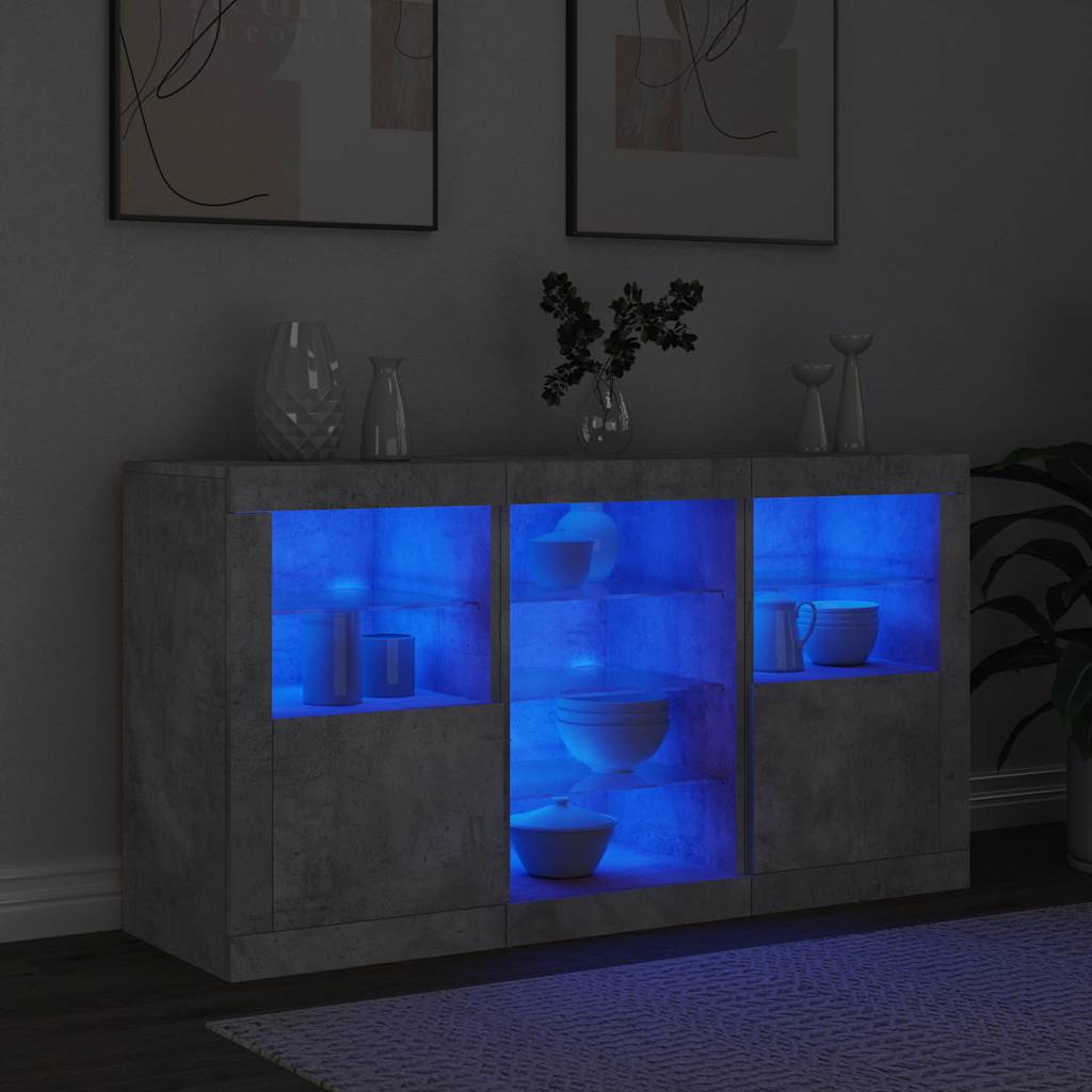Sideboard with LED Lights Concrete Grey 123x37x67 cm