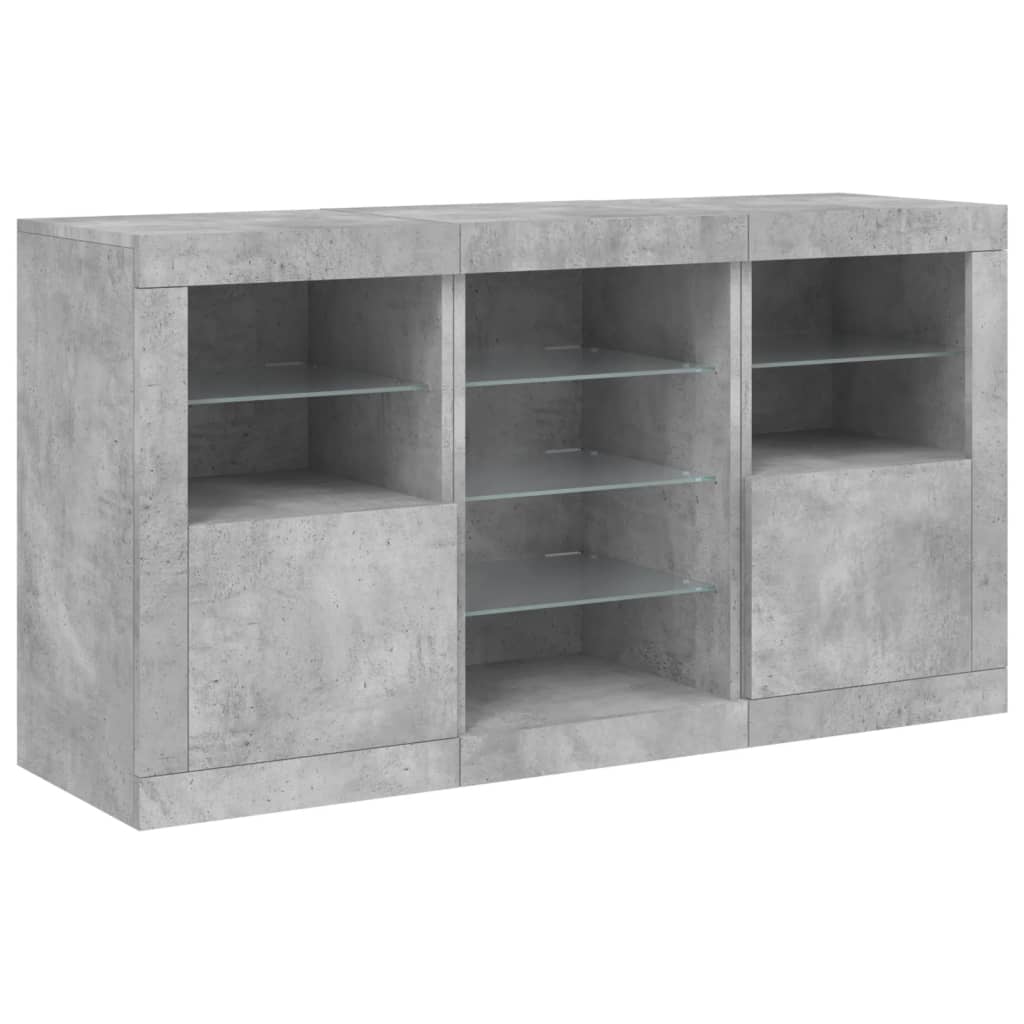 Sideboard with LED Lights Concrete Grey 123x37x67 cm