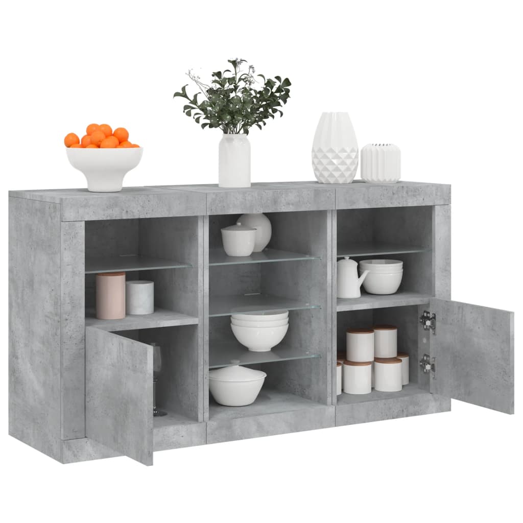 Sideboard with LED Lights Concrete Grey 123x37x67 cm