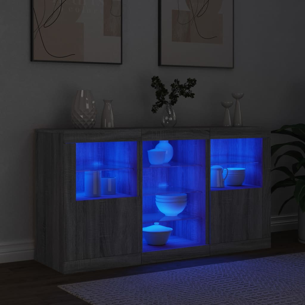 Sideboard with LED Lights Grey Sonoma 123x37x67 cm